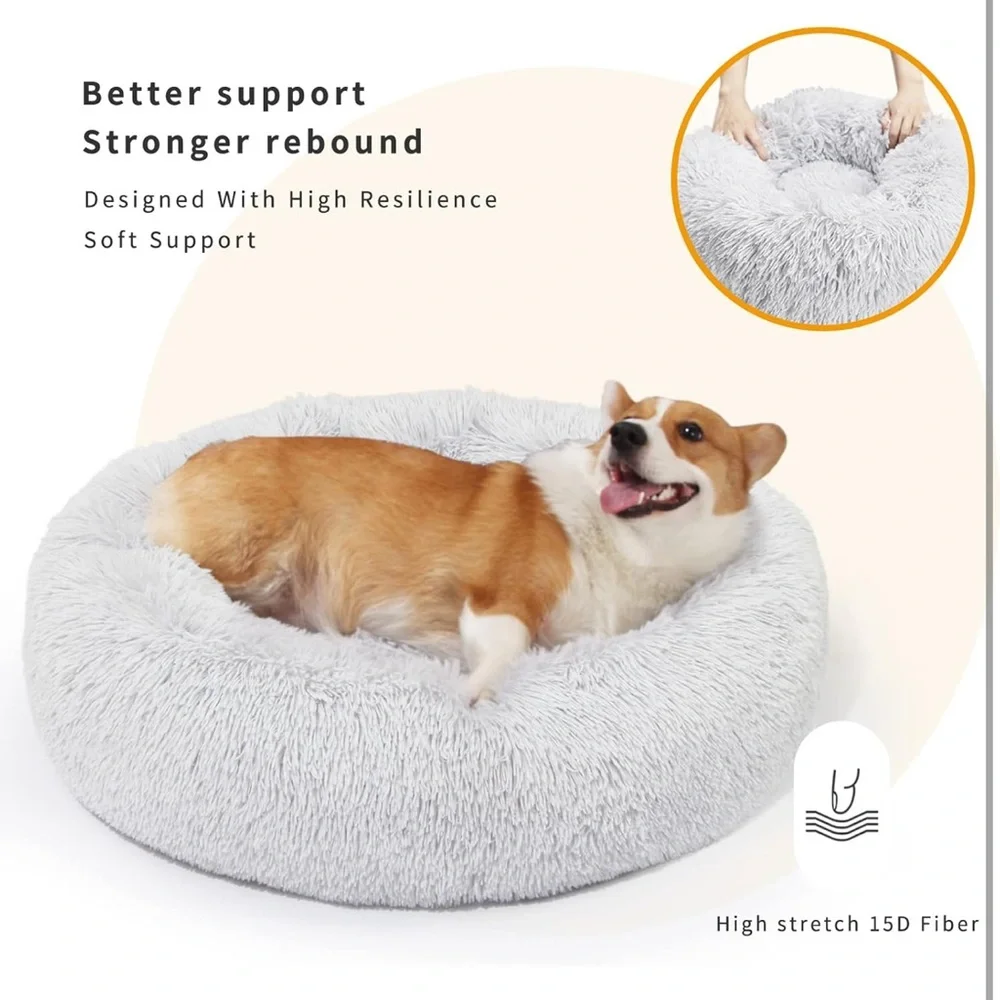 Calming Dog Bed for Medium Dogs, 30 inches Anti-Slip Round Fluffy Plush